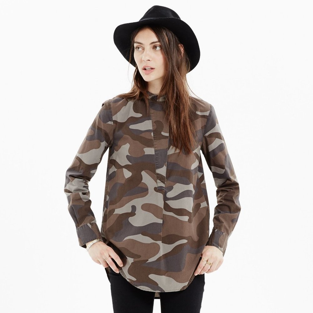 Madewell Camouflage Tunic Top - Brown and Green